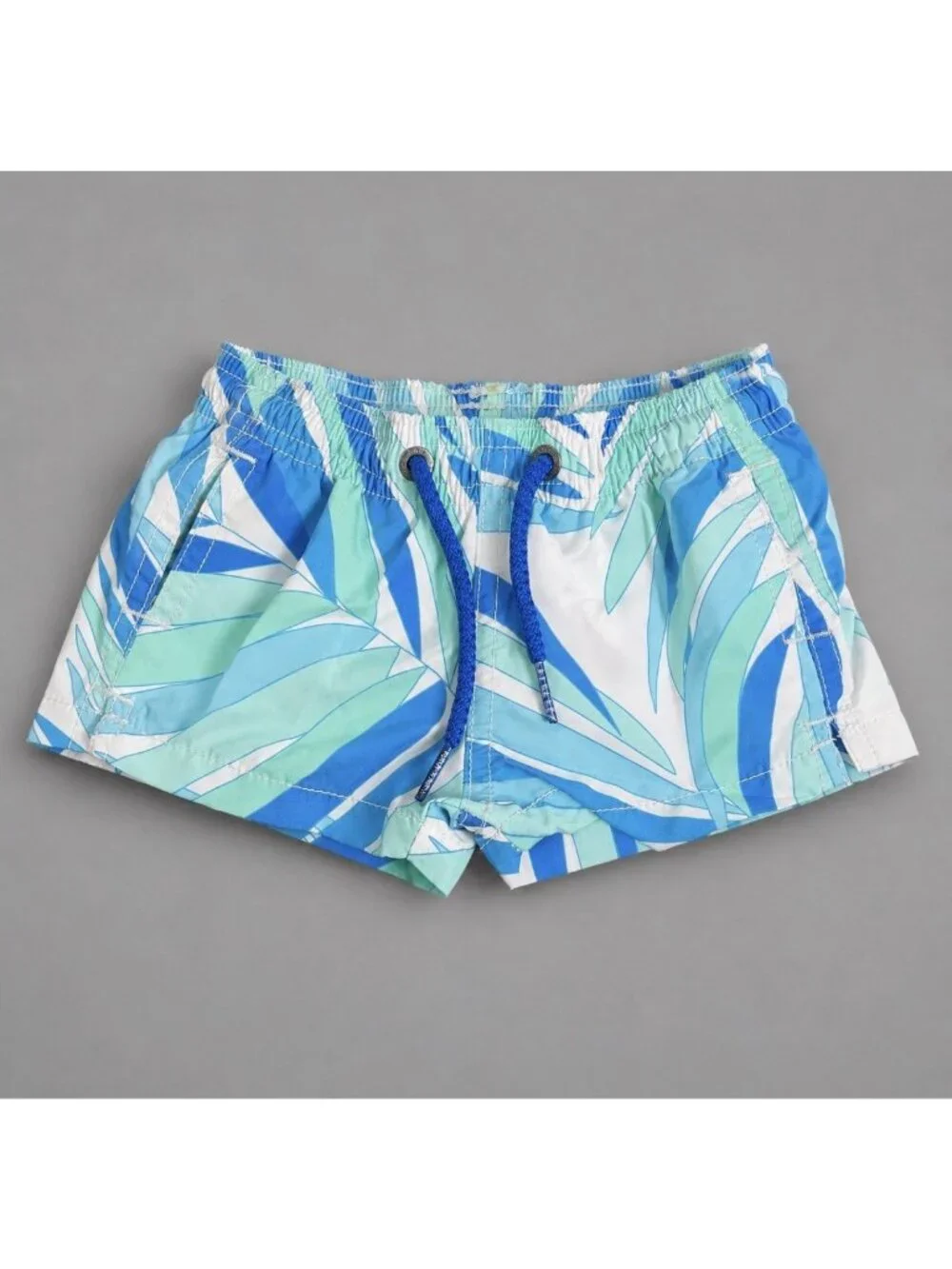 NWT MC2 Saint Barth Baby Boy Size 1Y Swim Trunks Palm Leaf Print Blue Green